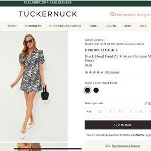 Tuckernuck Hyacinth House black floral mini zip dress size xs